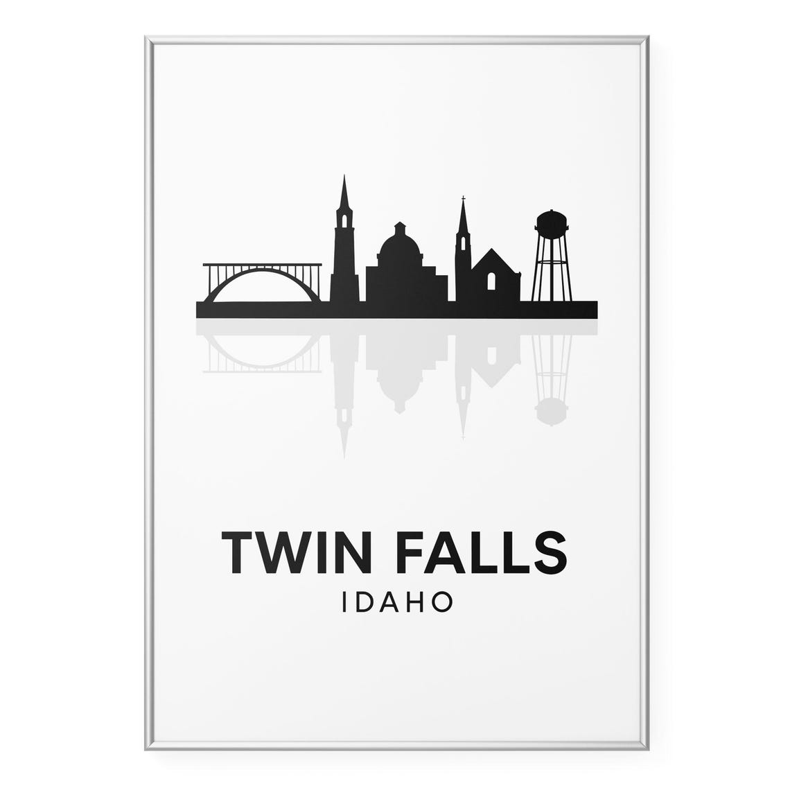 Twin Falls Idaho Minimalist Skyline Silhouette Reflection Poster