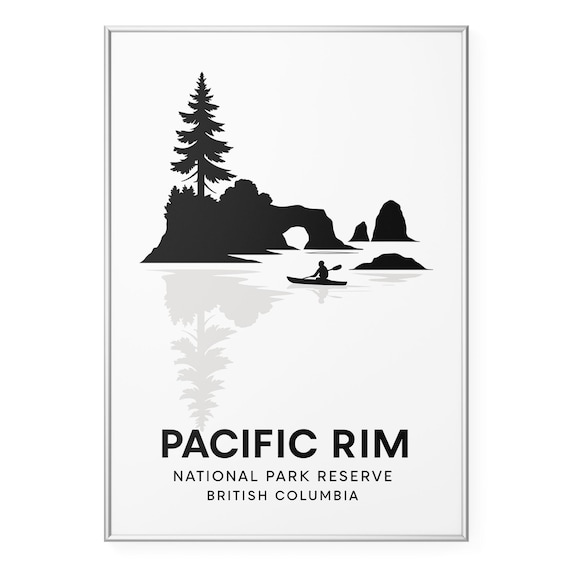 Pacific Rim British Columbia Kayaker Minimalist Coastal Art Poster