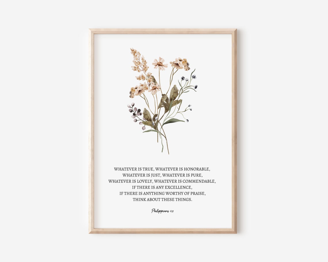 Philippians 4:8 Whatever Is True Scripture Bible Verse Floral Poster