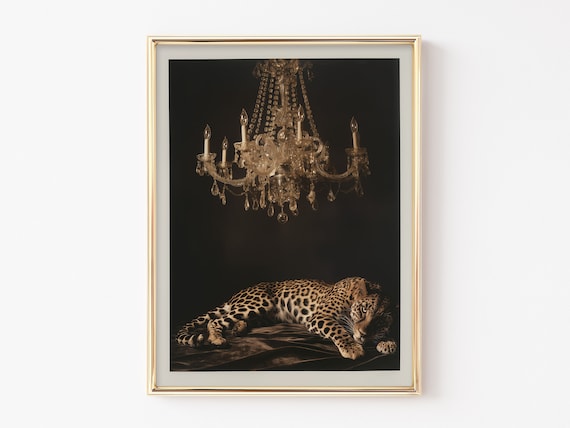 Leopard Print Gold Wall Art, Black Animal Print