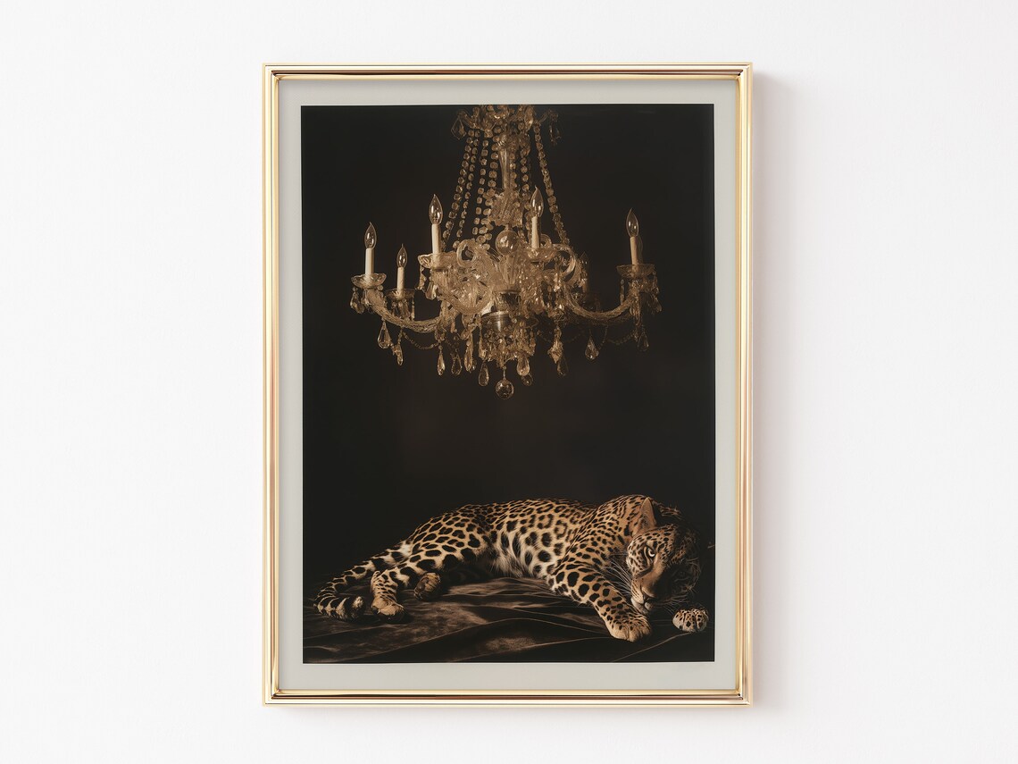 Leopard Print Gold Wall Art, Black Animal Print