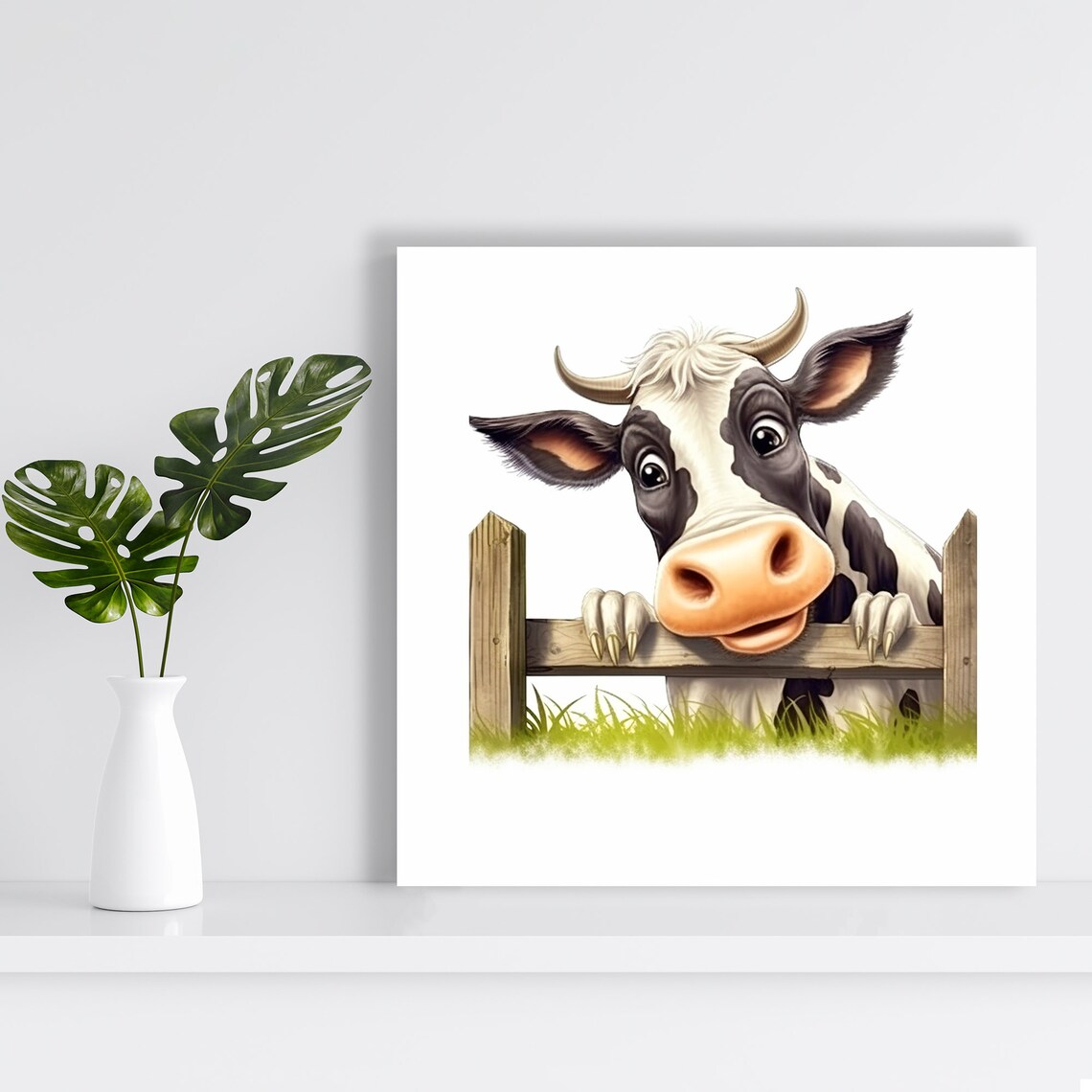 Curious Cow Peekaboo, Whimsical Farmhouse Art Print - Image 2