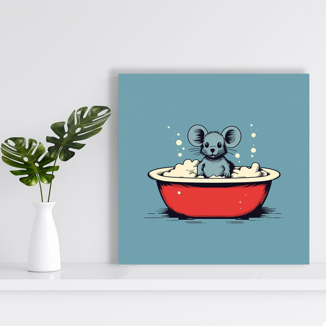 Cute Mouse Bubble Bath Red Tub Whimsical Kids Bathroom Decor Poster - Image 2