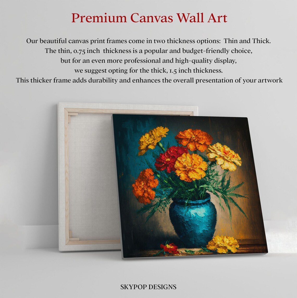 Marigold Flower in Vase, Floral Nature Art Print - Image 2