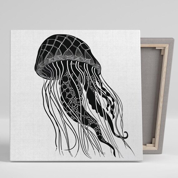 Ethereal Jellyfish Art Or Poster Contemporary Minimalist Decor Living Room Bedroom Office Bathroom Wall Art Black White Design