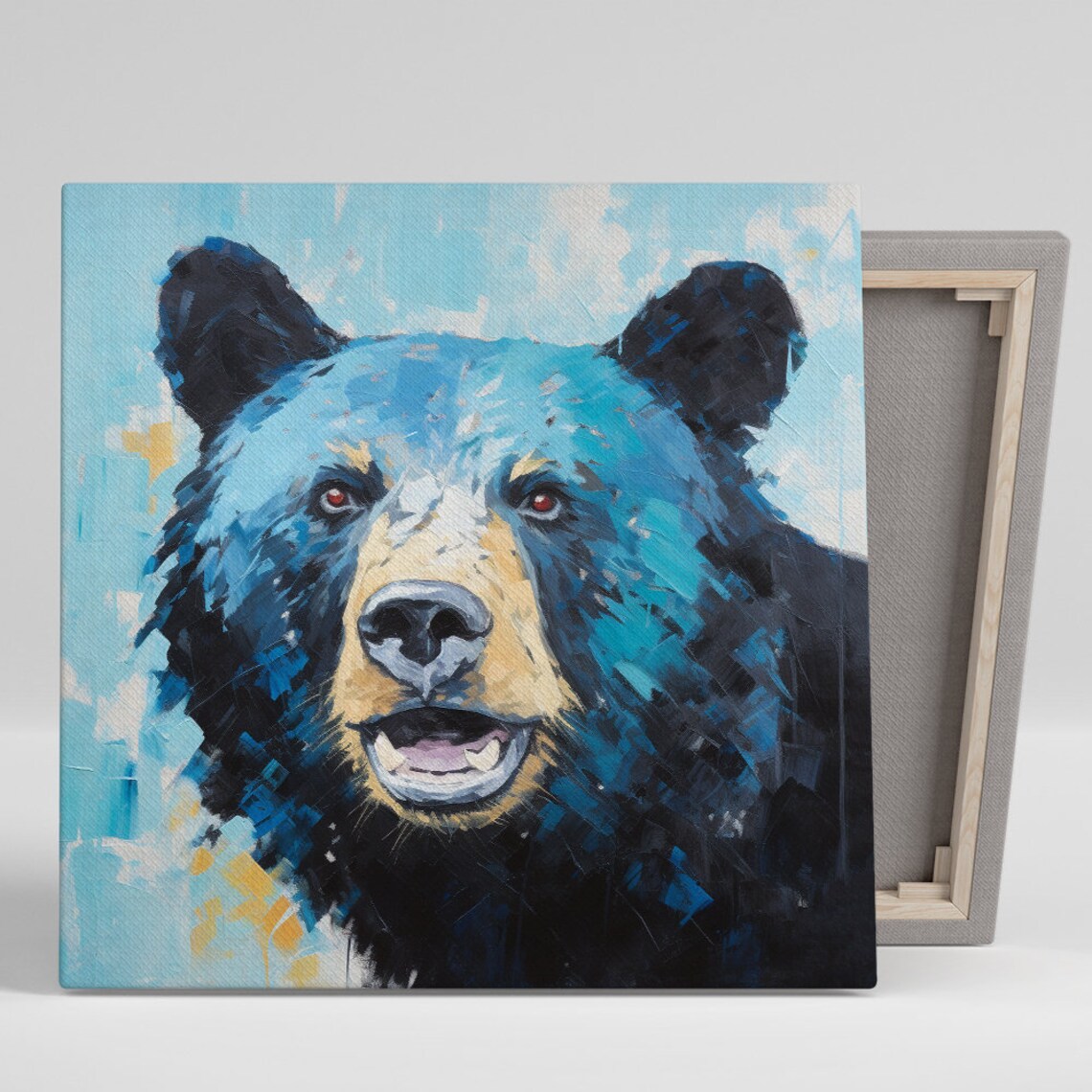 Smiling Blue Bear Portrait Expressive Brushstrokes Modern Wildlife Poster