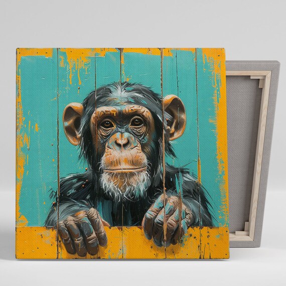 Contemporary Chimpanzee Art Print, Rustic Decor