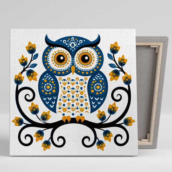 Owl Blossom Whimsical Nature Art Print, Modern Decor