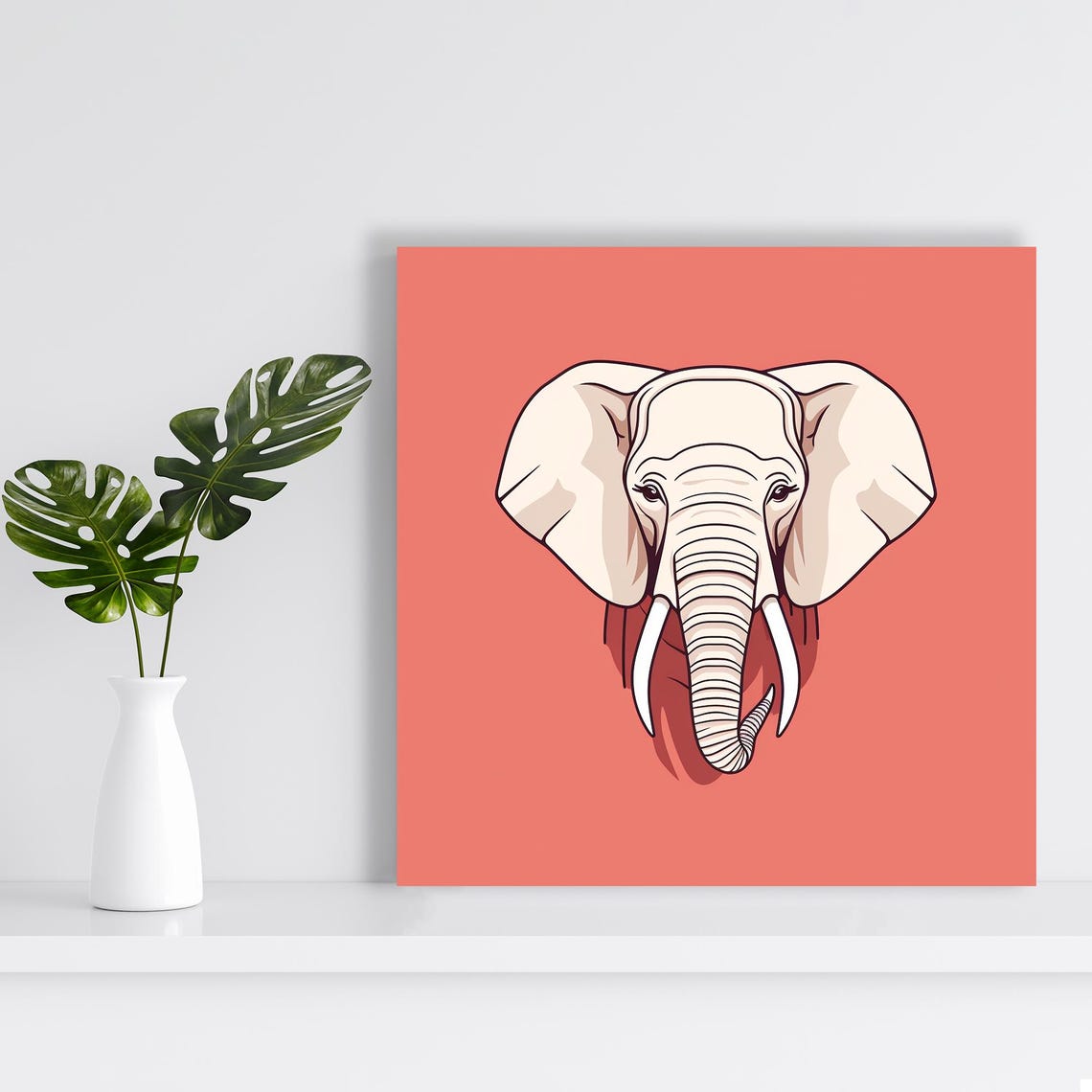 Elephant Line Art On Coral Red Minimalist Modern Animal Wall Poster - Image 2