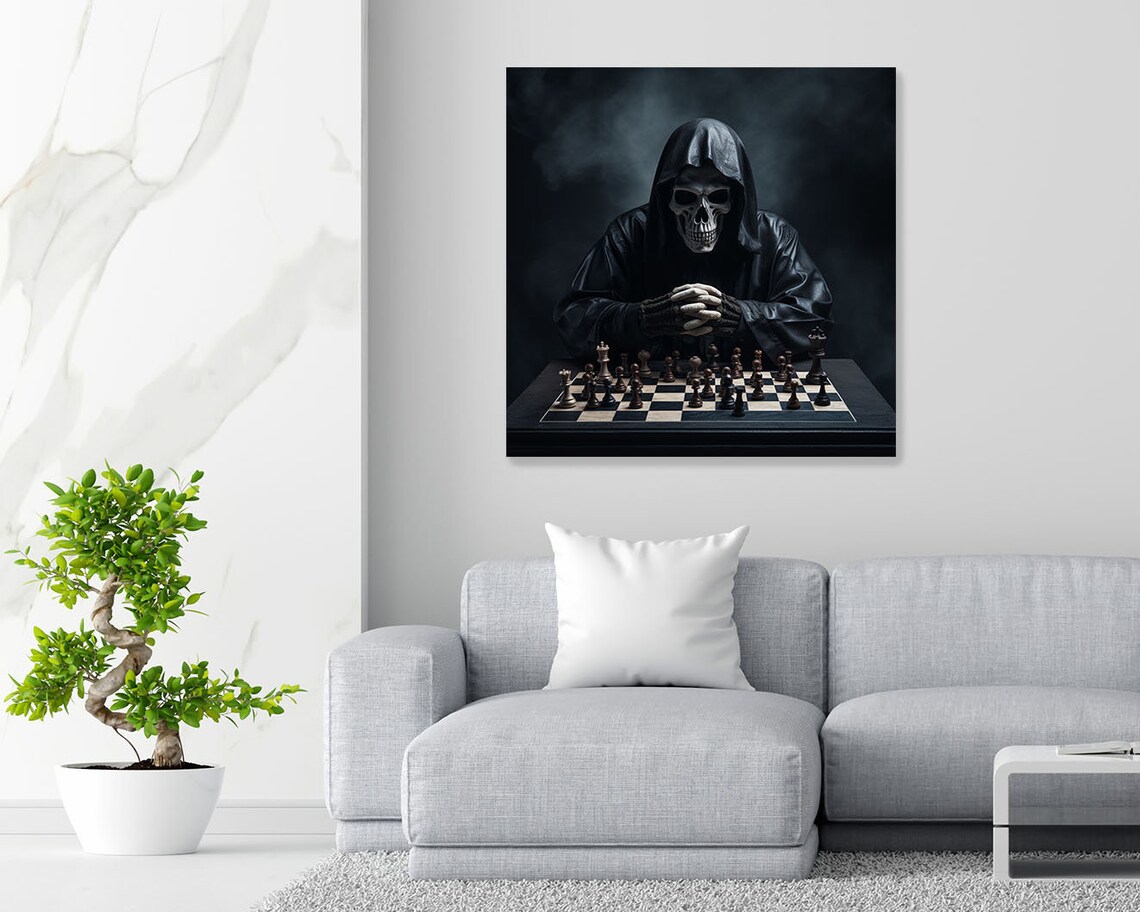Chess Skull Abstract Art Print, Contemporary Decor - Image 2