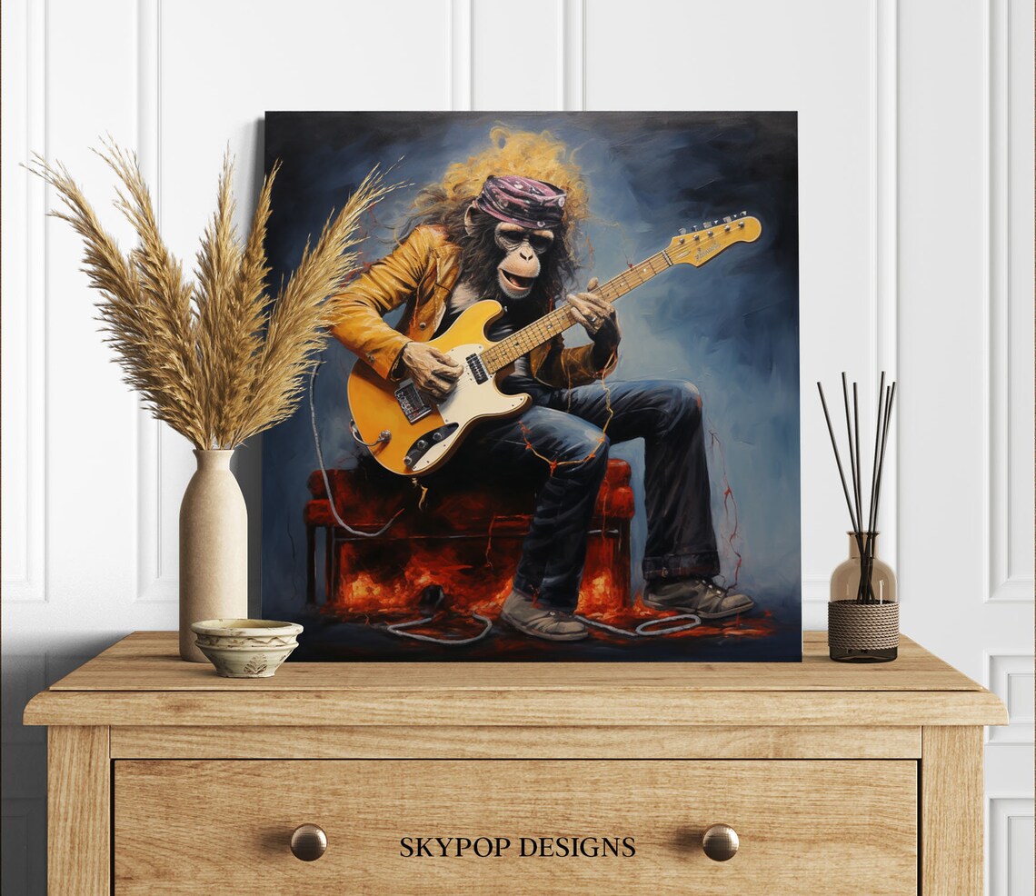 Monkey With Guitar, Colorful Abstract Art Print - Image 2