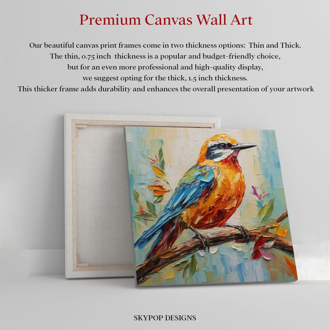 Colorful Impasto Oil Bird On Branch Blue Orange Painted Bird Poster - Image 2