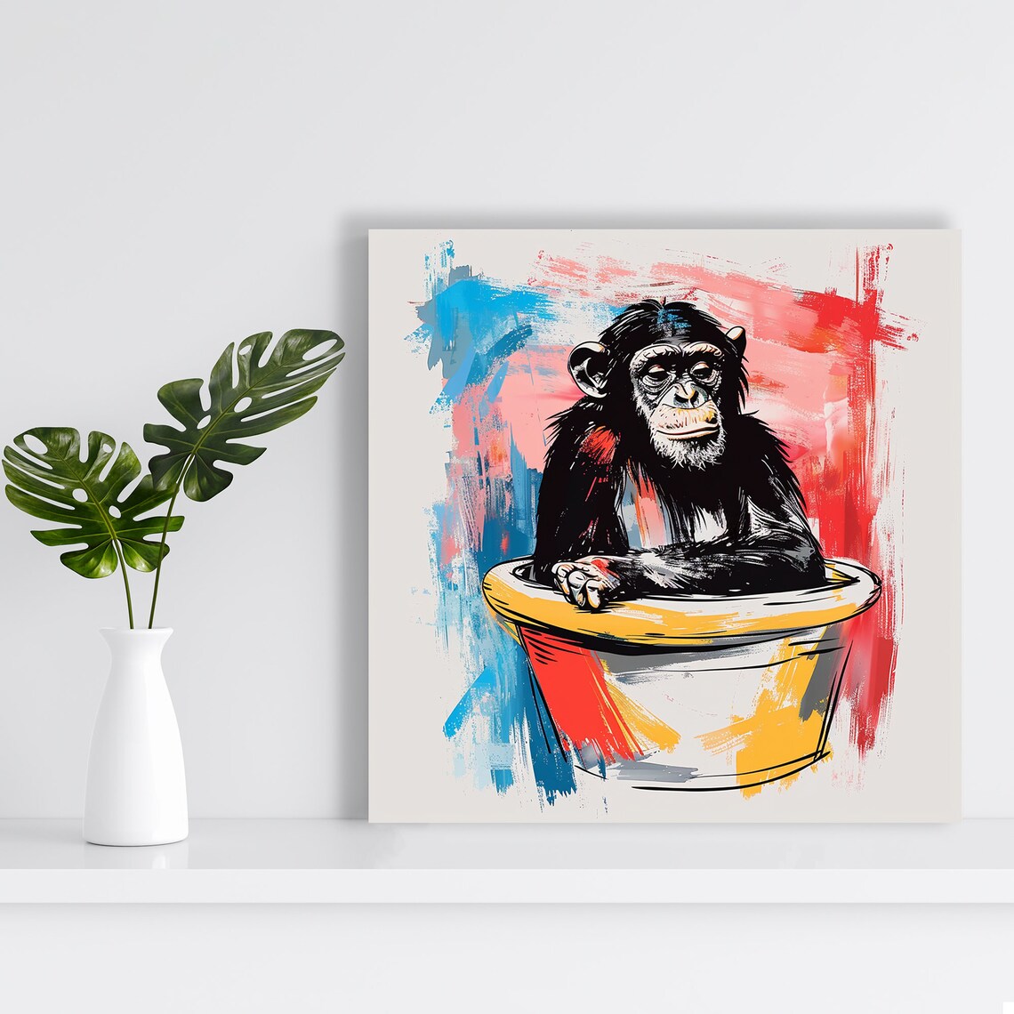 Chimpanzee In A Pot Pop Art, Modern Decor - Image 2