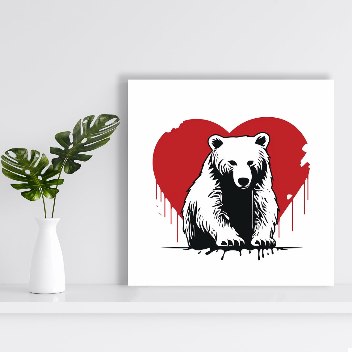 Bear With Red Bleeding Heart Street Pop Art Minimalist Poster - Image 2