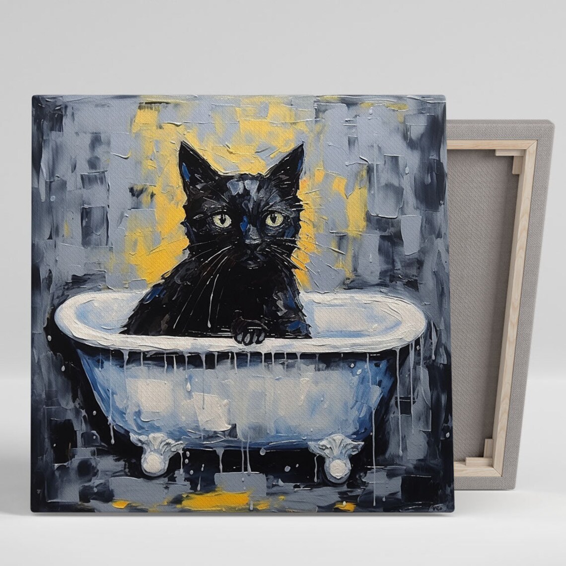 Black Cat In Bathtub Bathroom Wall Art Poster Print