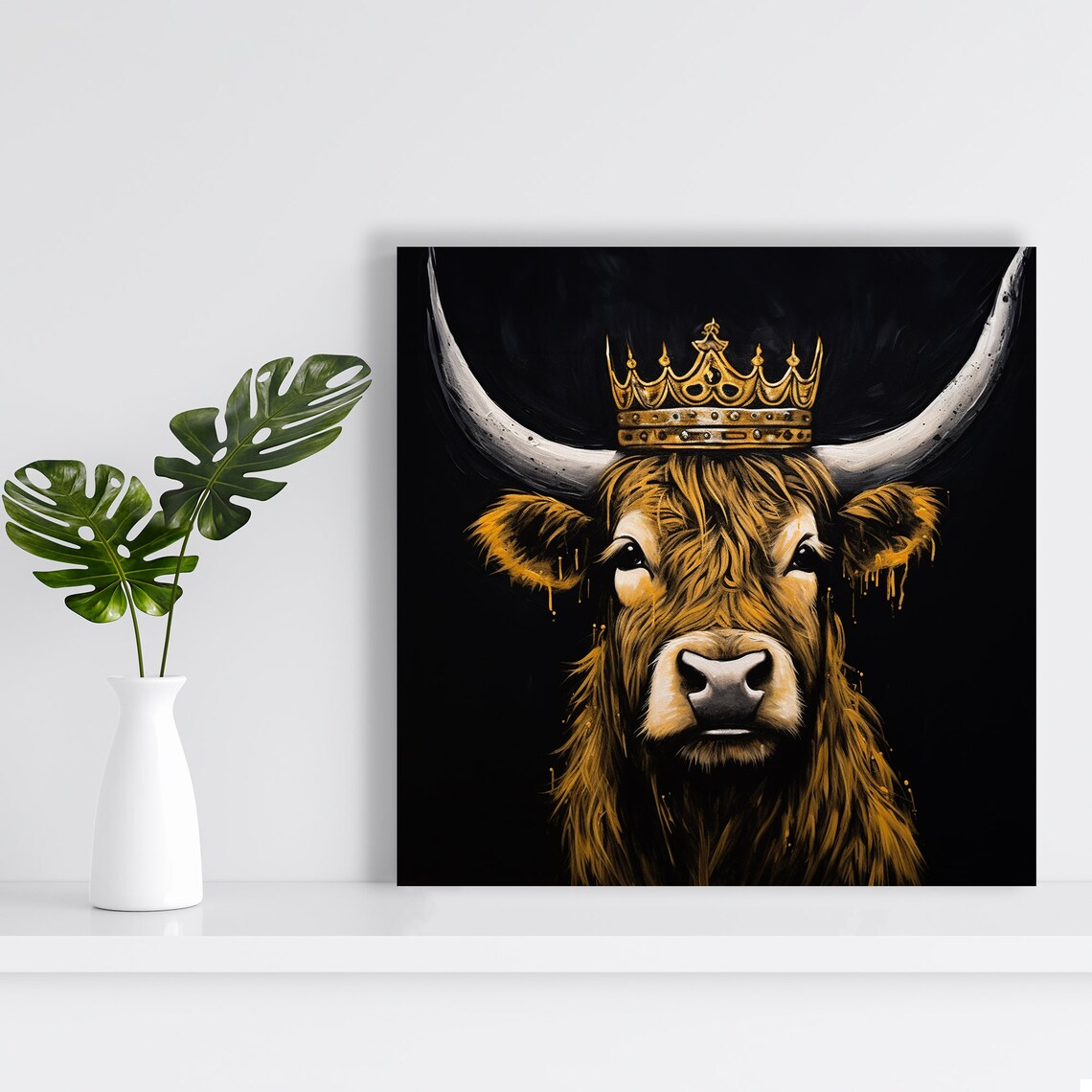 Highland Cow Golden Crown Majestic Royal Farmhouse Wall Art Poster - Image 2
