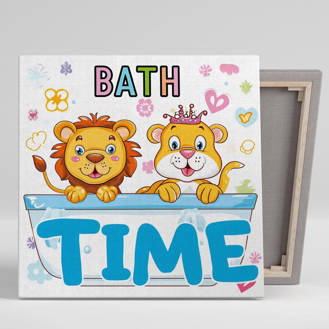 Bath Time Lion Tiger Cubs Cartoon Kids Bathroom Fun Animal Art Poster