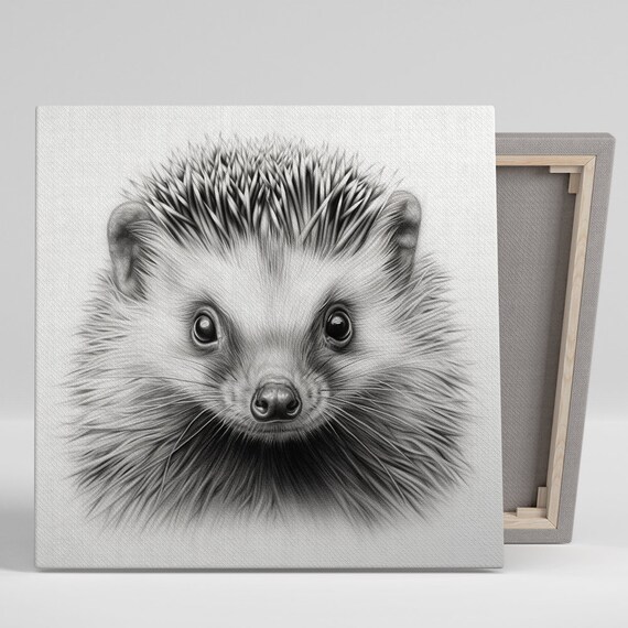 Hedgehog Pencil Sketch Portrait Black White Cute Animal Wall Art