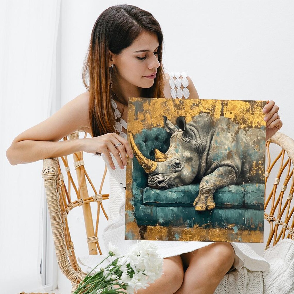 Regal Rhino Repose Art Print, Contemporary Decor - Image 3