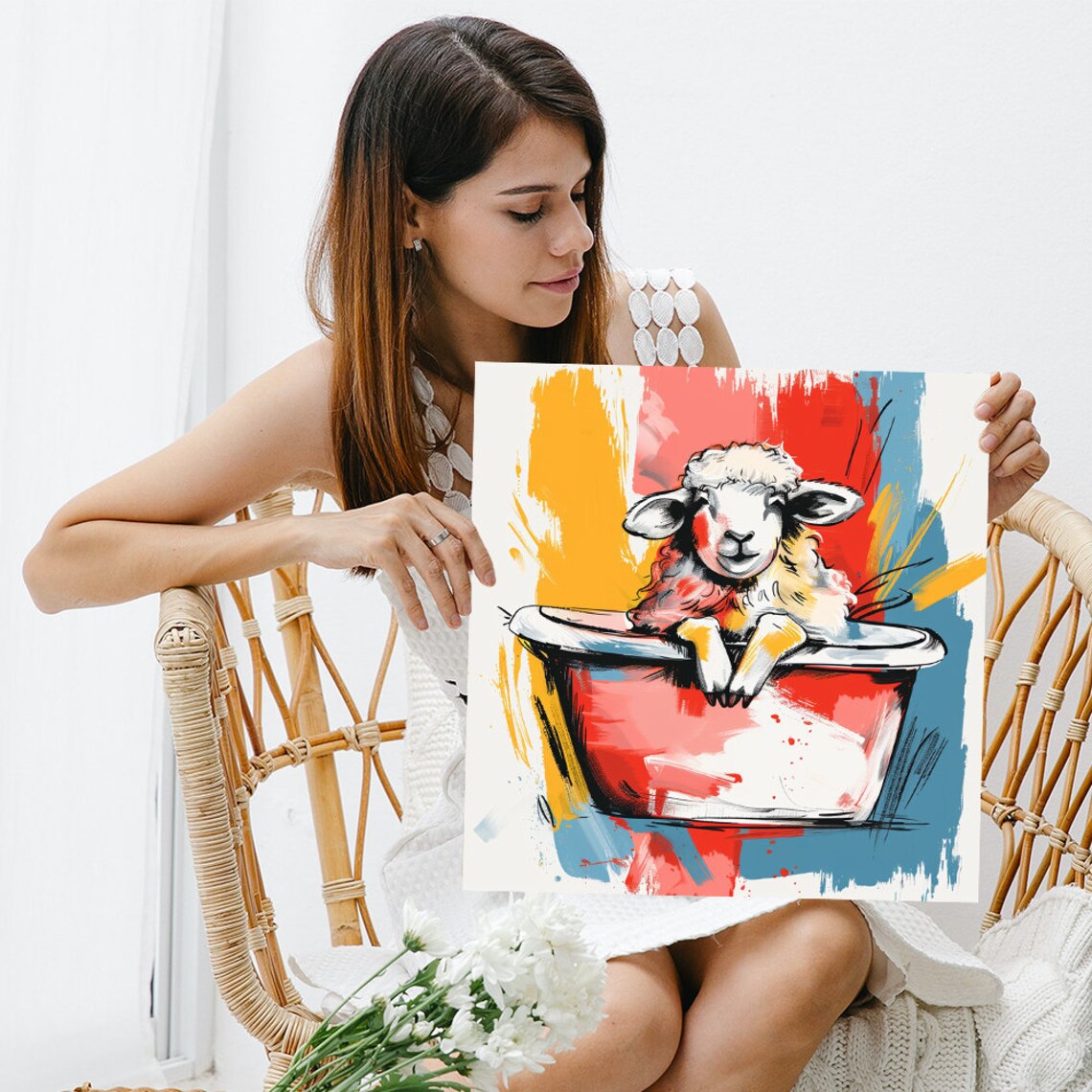 Sheep Bathtub Whimsy Art Print, Farmhouse Decor - Image 3