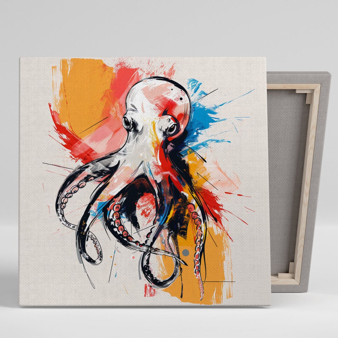 Abstract Octopus Ink Splash Red Blue Orange Contemporary Poster