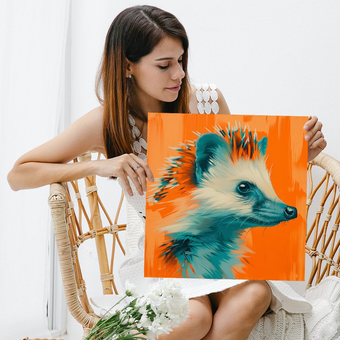 Vibrant Raccoon Portrait Art Or Poster Animal Pop Art Decor Living Room Bedroom Office Childrens Room Wall Art Teal Orange White - Image 3