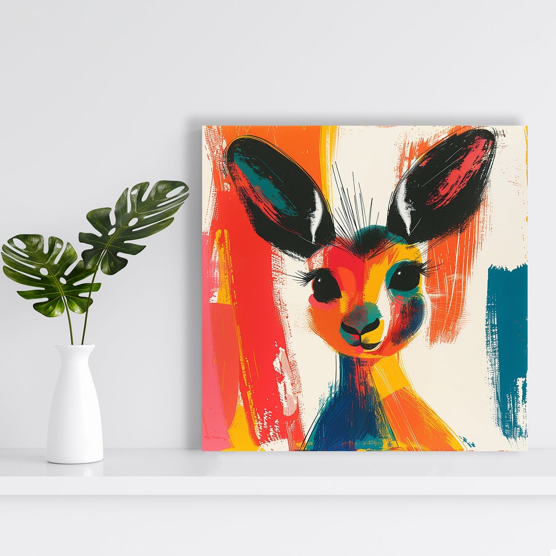 Vibrant Deer Abstract Portrait Colorful Brushstroke Modern Wall Art - Image 2