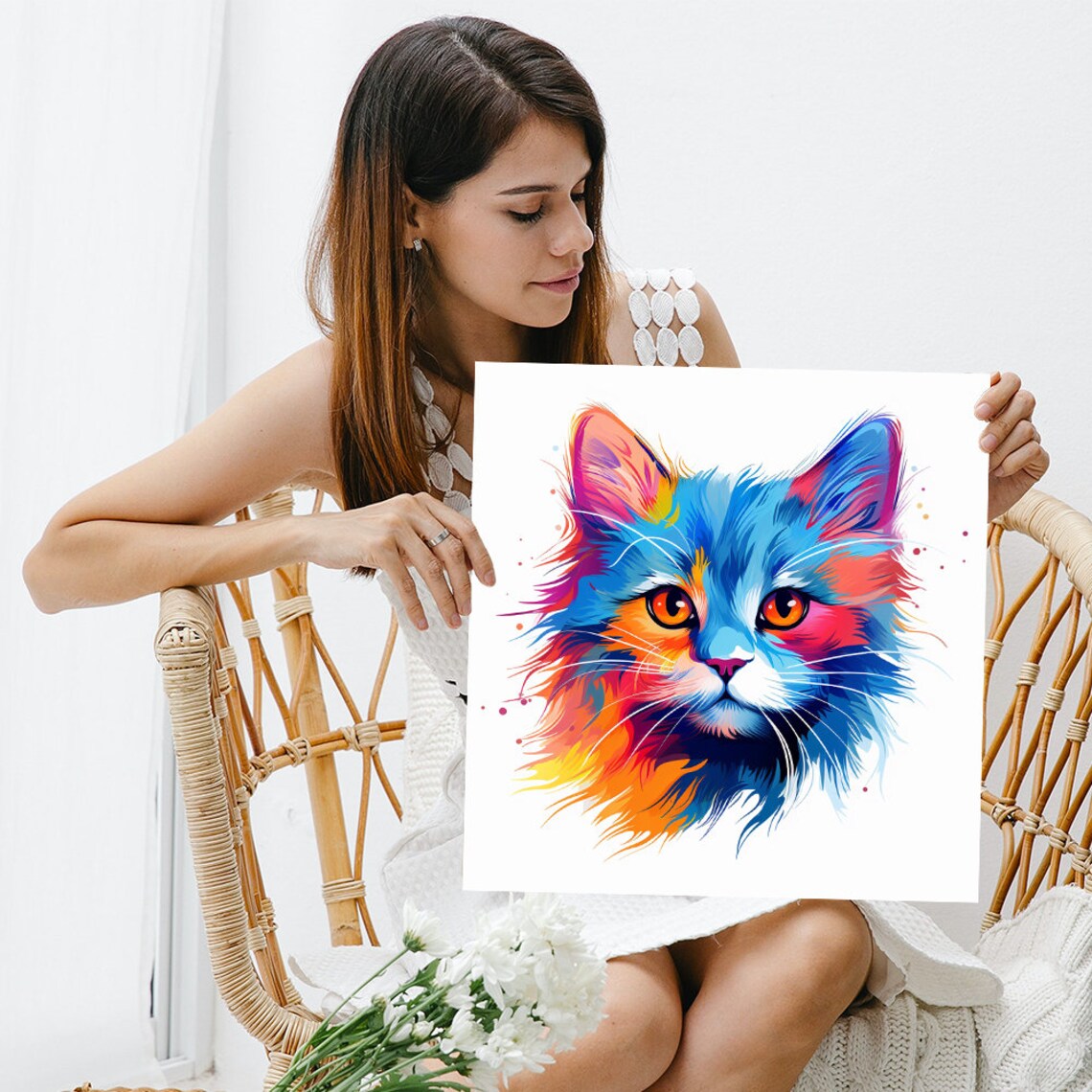 Kaleidoscope Kitty Pop Decor Living Room Poster Print - Image 3