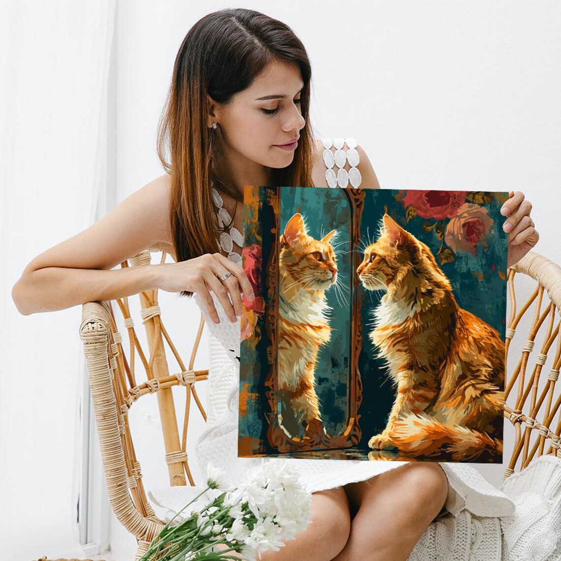 Cat Reflection, Contemporary Bohemian Rustic Wall Art Print - Image 3