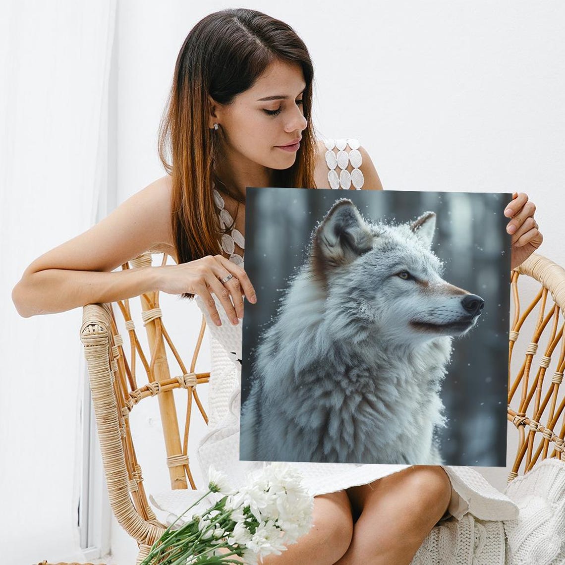 White Wolf Snowy Forest Photorealistic Winter Wildlife Nature Poster - Image 3