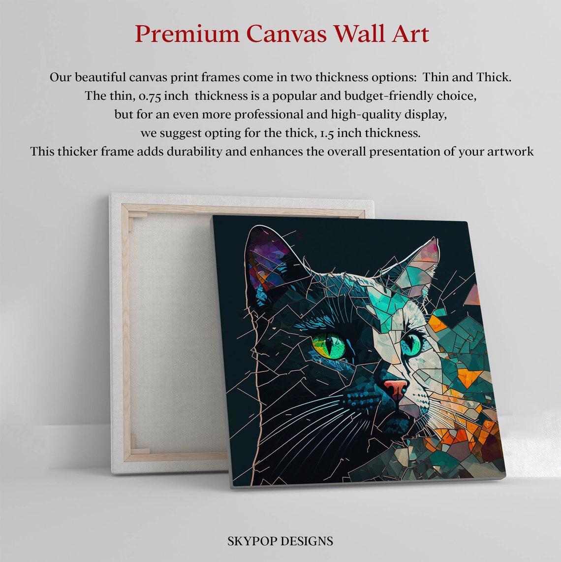 Geometric Mosaic Cat Face Dark Background Modern Abstract Art Poster - Image 2
