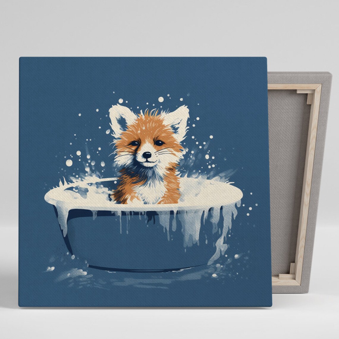 Fox Bath Time Art Print, Whimsical Animal Decor
