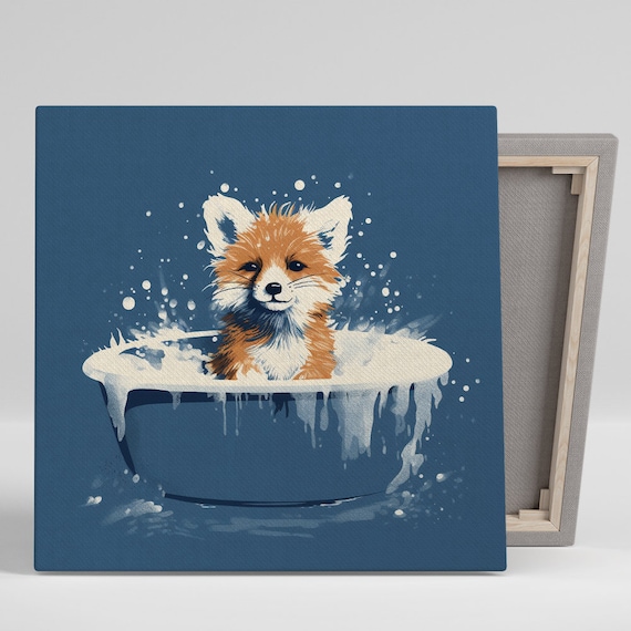 Fox Bath Time Art Print, Whimsical Animal Decor