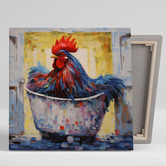 Rooster In Bathtub Bathroom Art Print, Contemporary