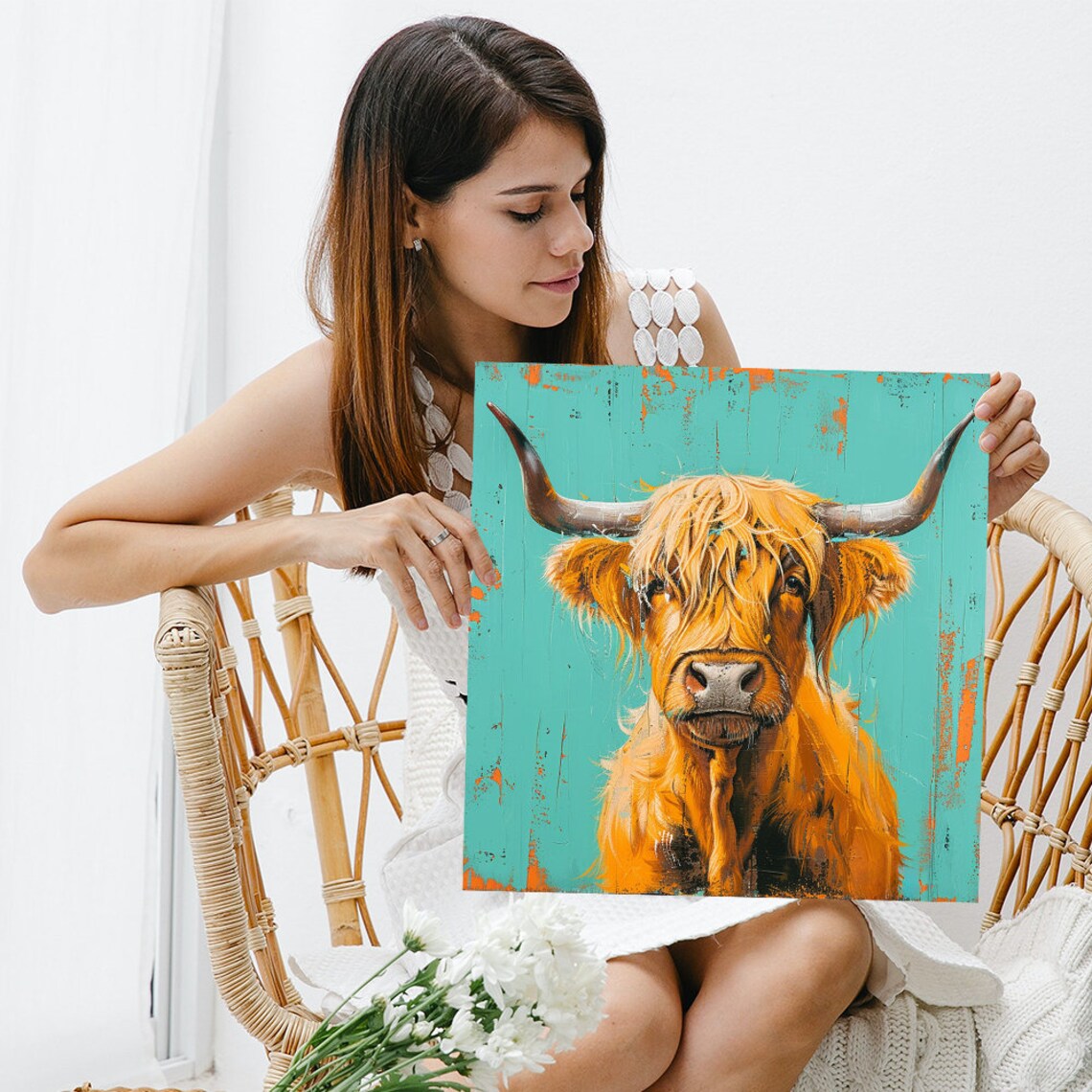 Highland Cow Rustic Farmhouse Art Print, Living Room - Image 3
