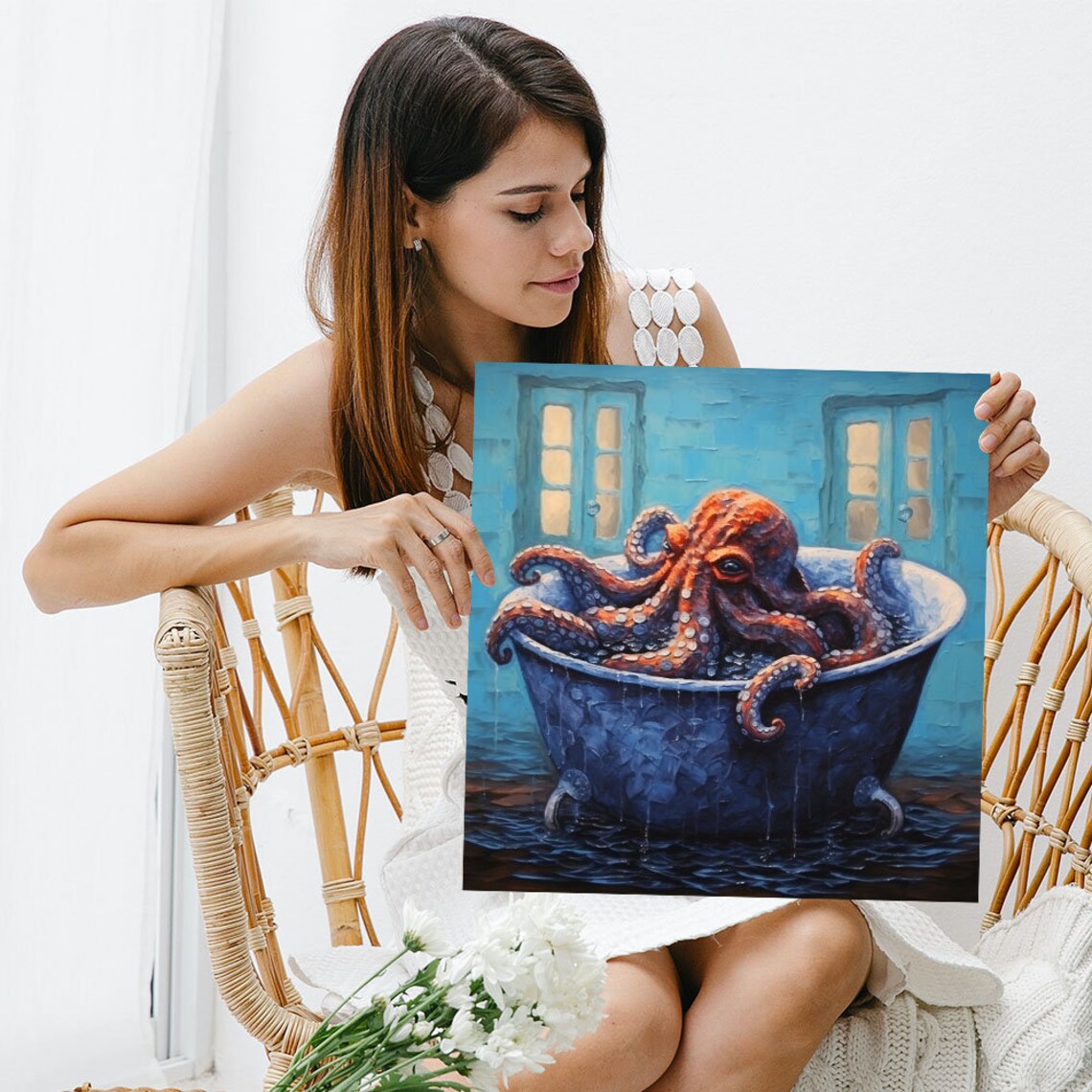 Octopus in Bathtub Poster, Bathroom Animal Decor - Image 3