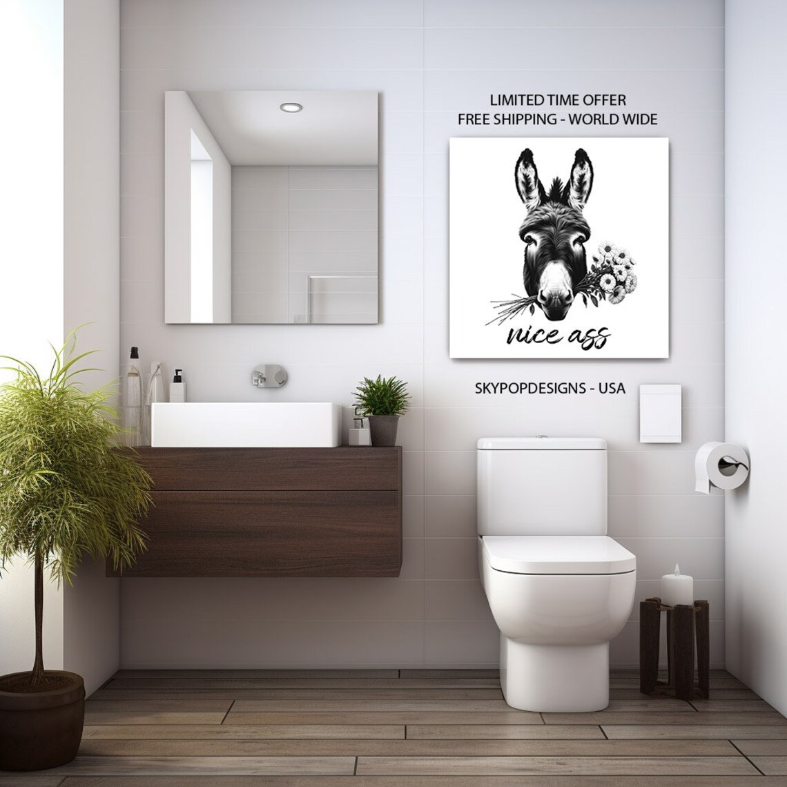 Donkey Modern Decor Poster, Bathroom Wall Art - Image 4