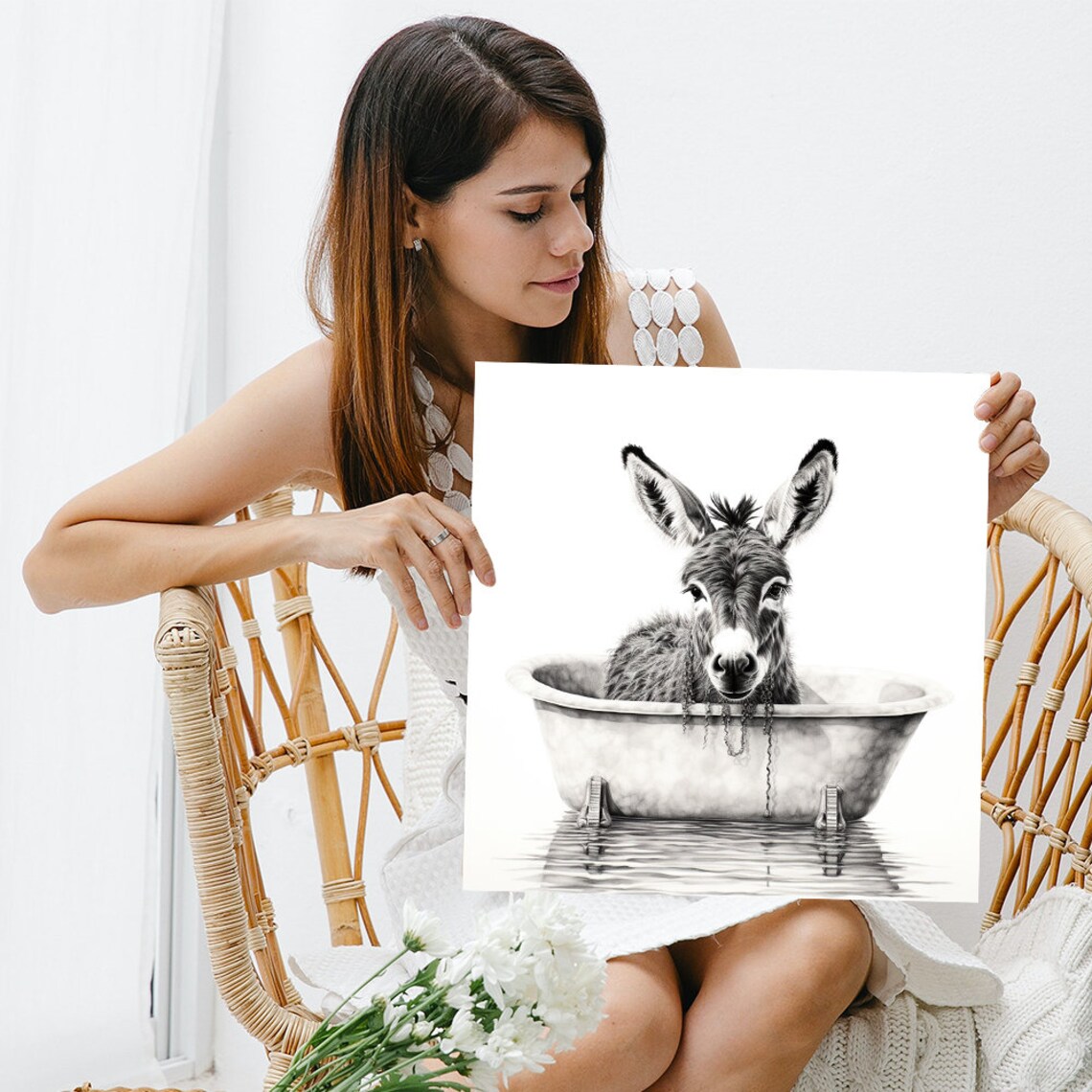 Donkey Farmhouse Decor Art Print, Black and White - Image 3