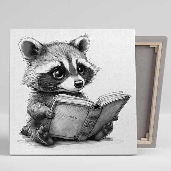 Bookworm Raccoon Whimsical Nature Wall Art Print