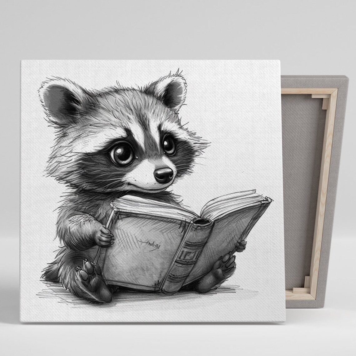 Bookworm Raccoon Whimsical Nature Wall Art Print