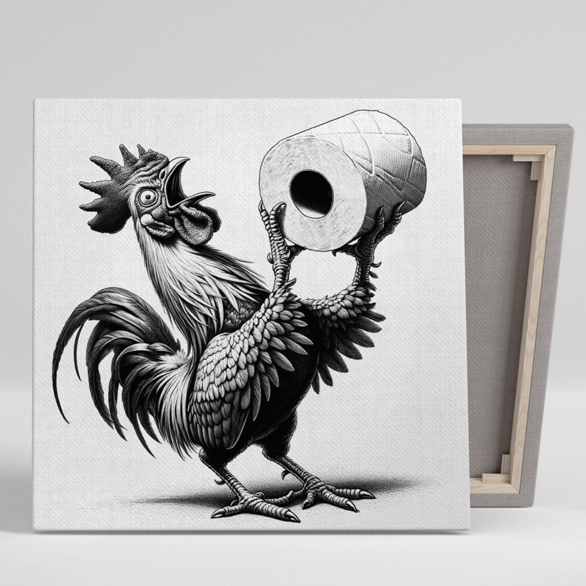 Rooster With Toilet Paper Bathroom Art Print, Modern