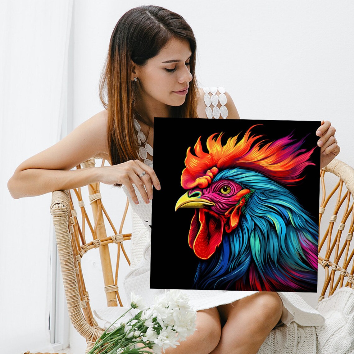 Rooster Splash Art Print, Contemporary Bird Decor - Image 3
