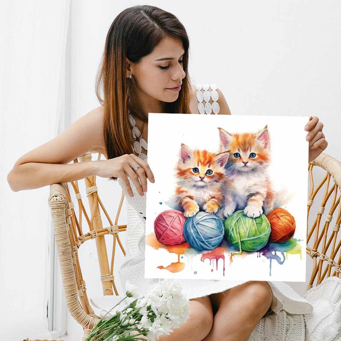 Playful Kittens and Yarn, Whimsical Cat Art Print - Image 3