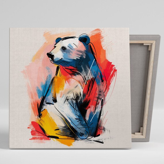 Polar Bear Abstract Red Blue Orange Brushstroke Modern Wall Art Poster