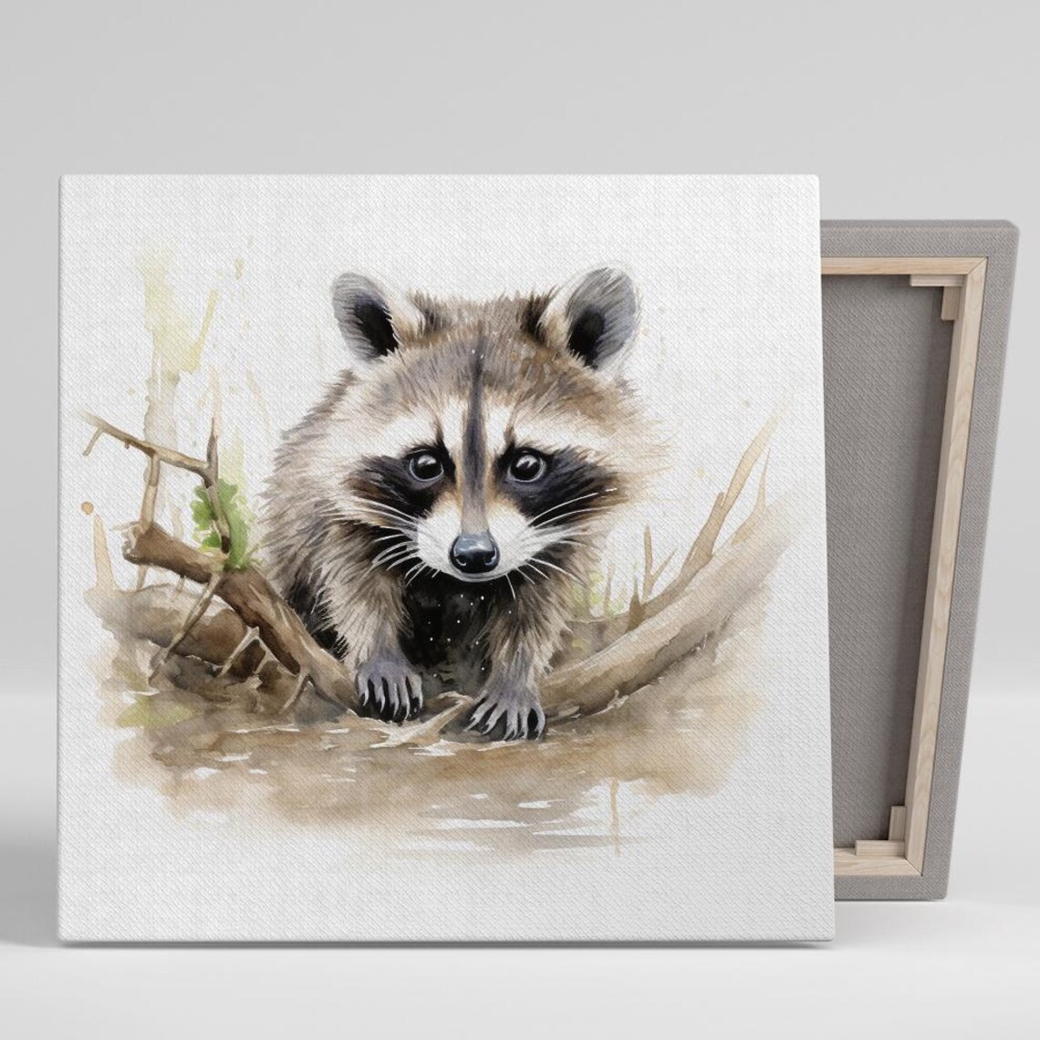 Raccoon Watercolor Portrait Woodland Stream Rustic Animal Wall Poster
