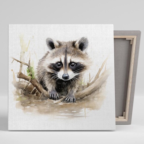 Raccoon Watercolor Portrait Woodland Stream Rustic Animal Wall Poster