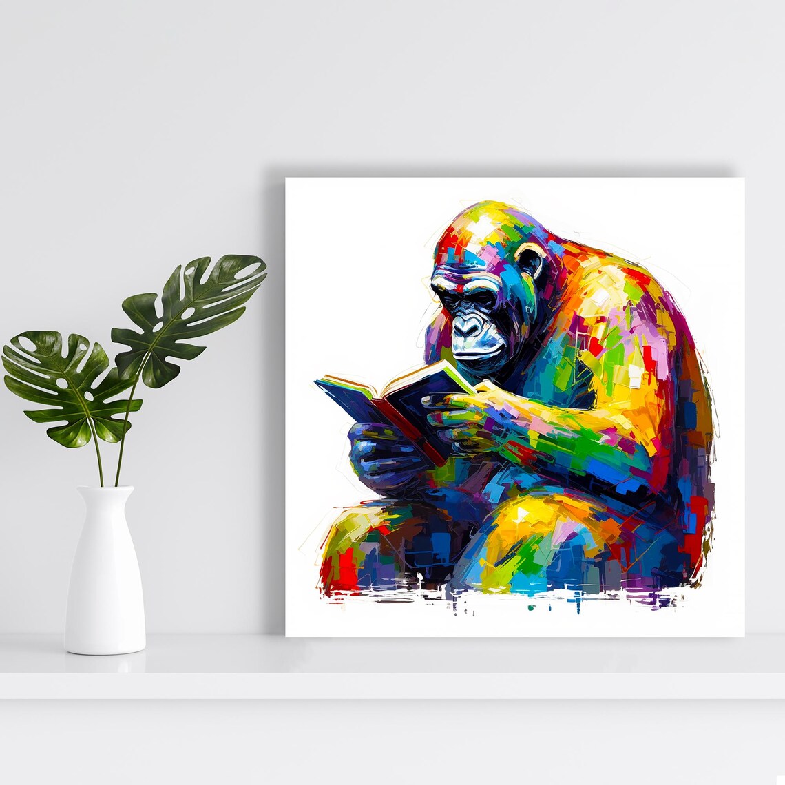 Rainbow Gorilla Reading Book Intellectual Colorful Primate Art Poster - Image 2