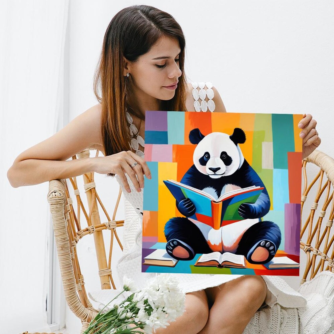 Bookworm Pandas Rainbow Adventure Art Print, Whimsical - Image 3
