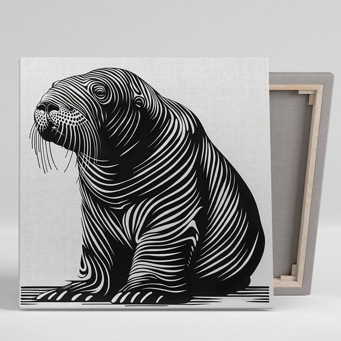 Walrus Black White Line Art Minimalist Monochrome Animal Poster