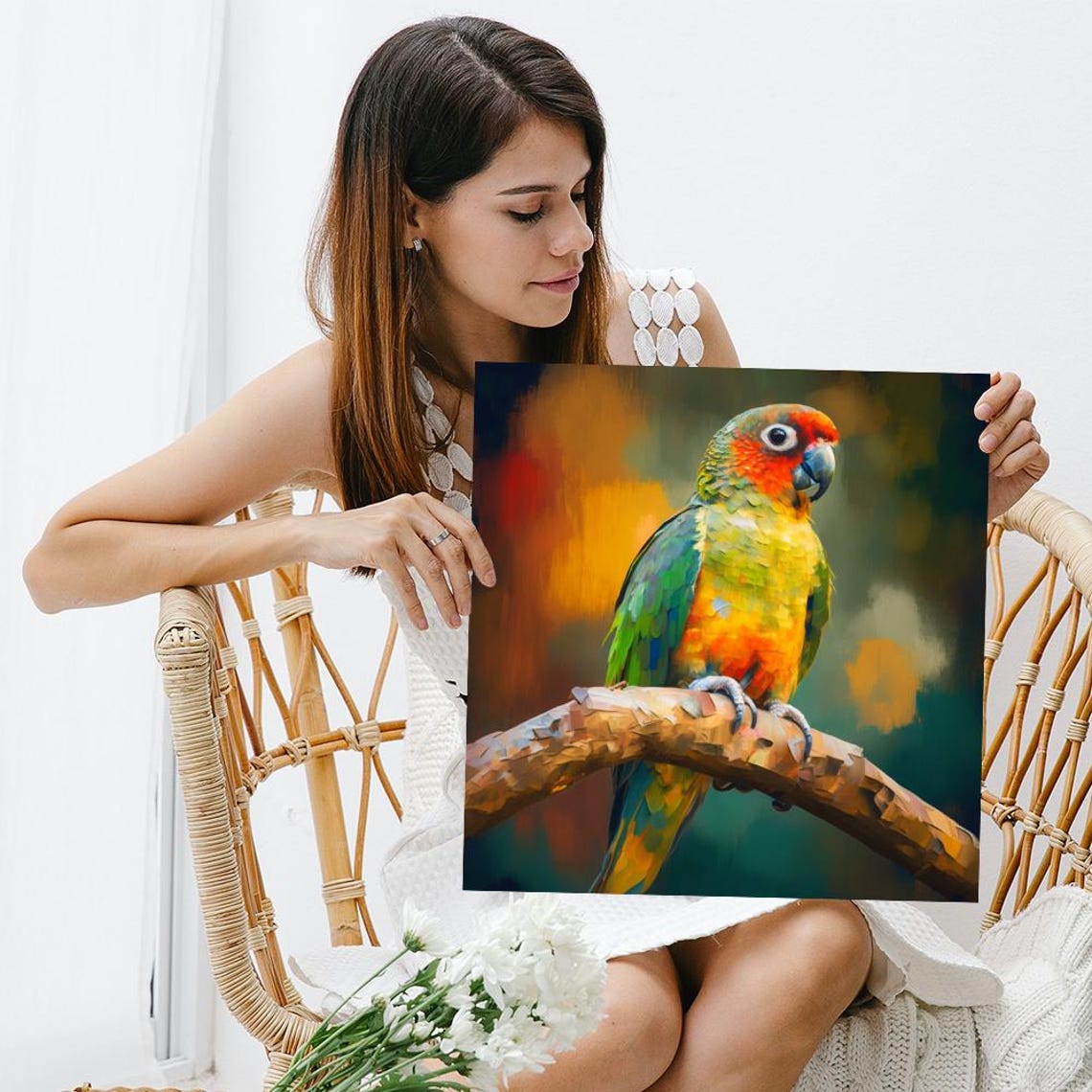 Vibrant Tropical Parrot Perched on Branch Nature Wildlife Style Poster - Image 3